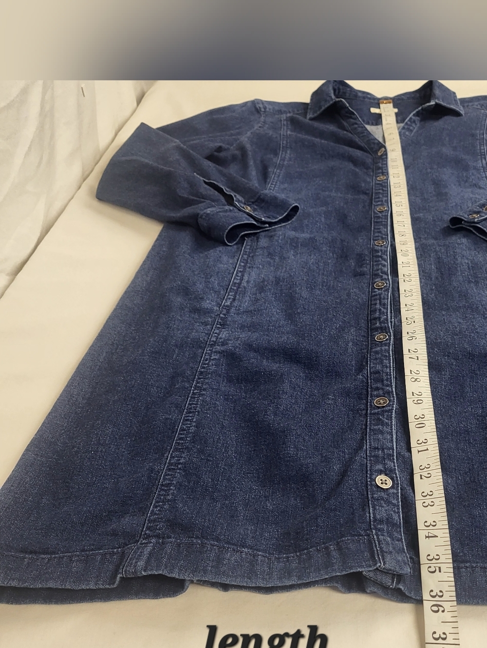 J.jill Denim Long Sleeve Roll Tab Full Button Up Blue Denim Dress Large Petite - Picture 11 of 15